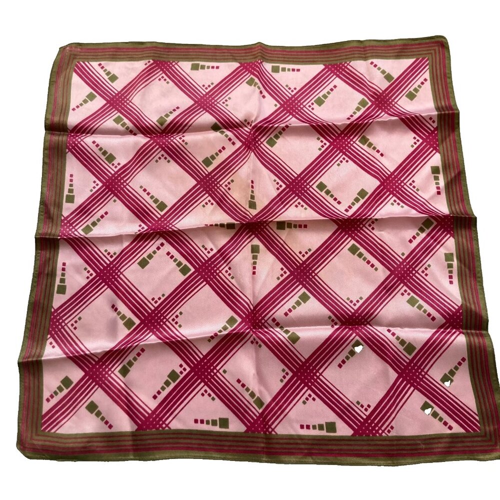 Vintage Geometric Scarf 100% Acetate Pink Tan Green Burgundy Italian 1960's
